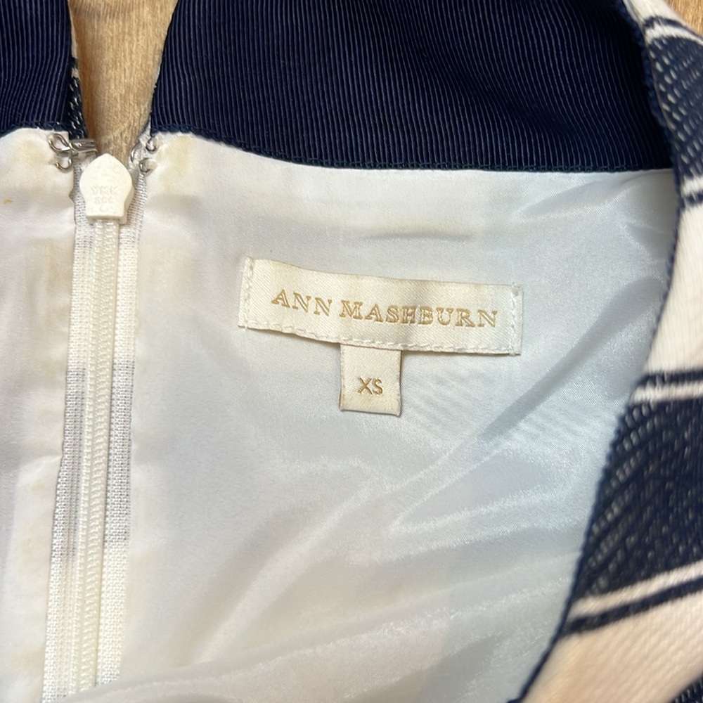 ANN MASHBURN Navy and White Striped Long Sleeve Mock Neck Blouse - Picture 3 of 7